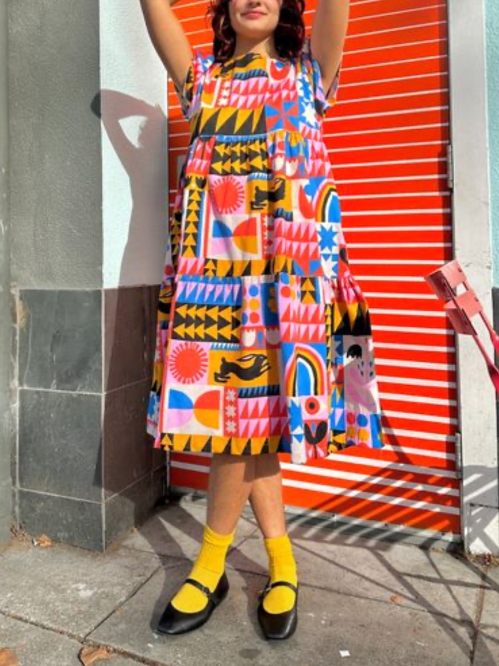 Nooworks Multicolor Geo Print Sleeveless Midi Dress